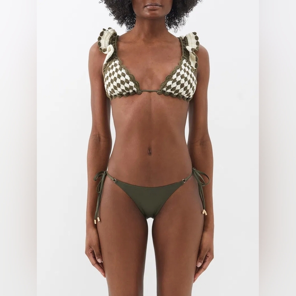 Zimmermann Devi Crochet Bikini Set In Khaki Cream Size